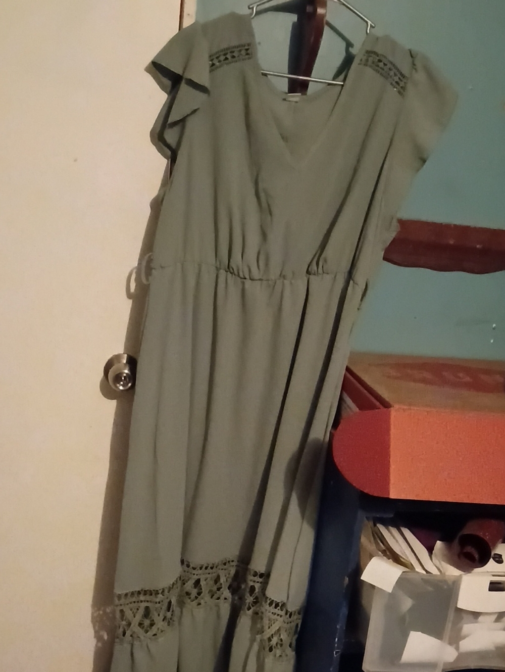 Women’s Sage Green Maxi Dress with Crochet Trim